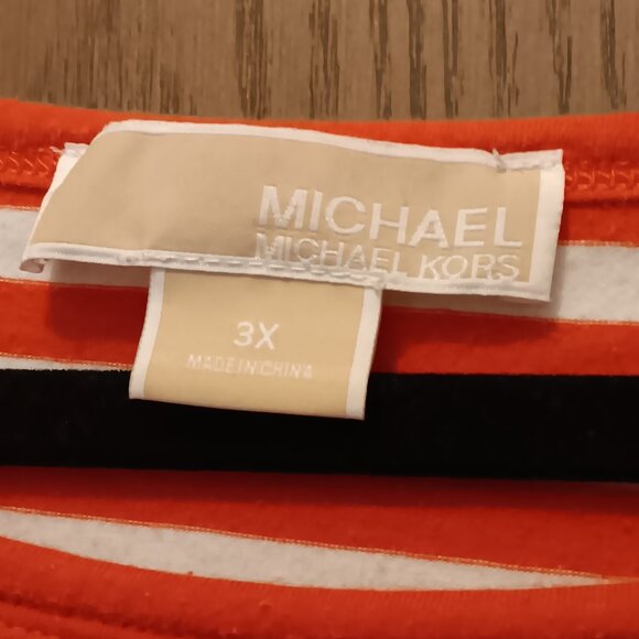MICHAEL Michael Kors plus size women's shoulder zipper orange & white T-shirt 3X - Picture 9 of 13